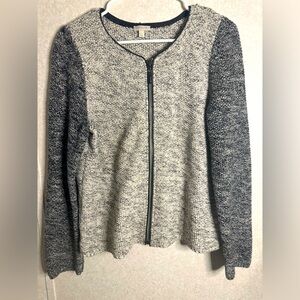 Talbots Gray & Black Cotton Neutral Zip Up Jacket Women L Businesss Casual